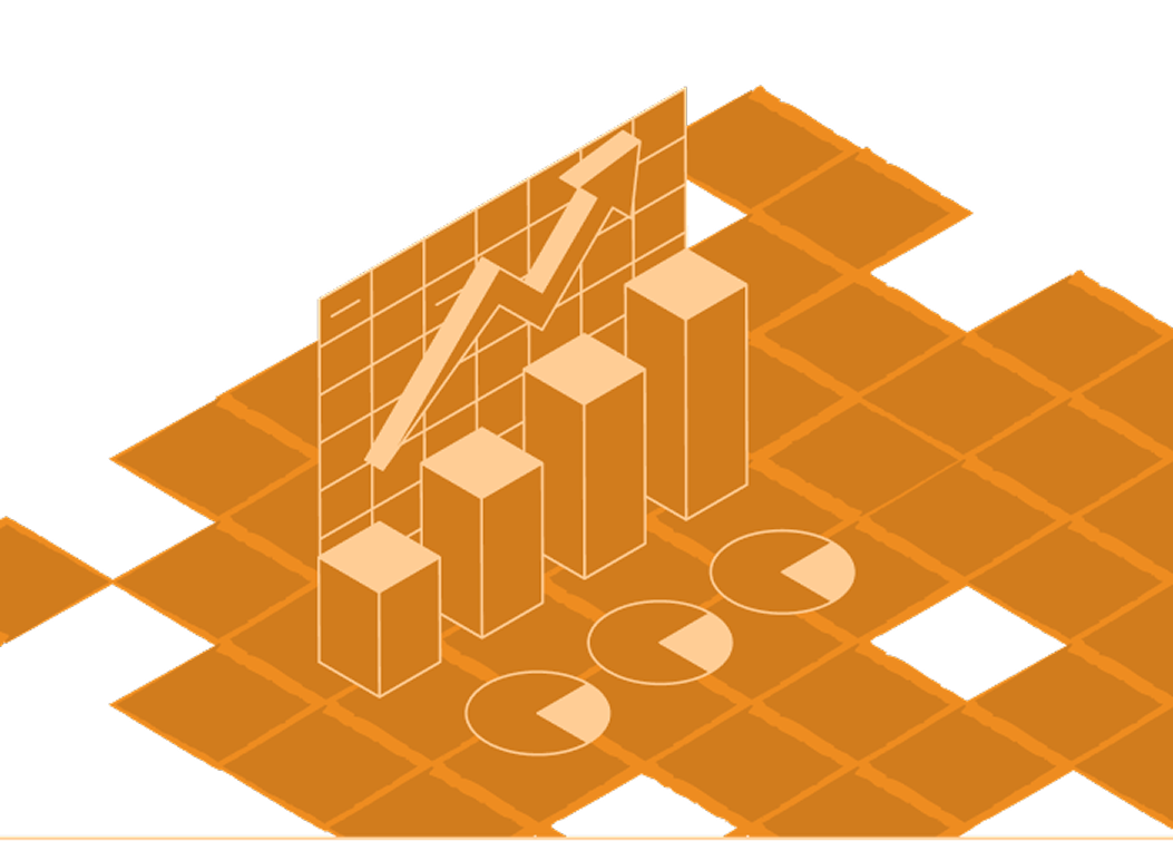 Balkendiagramm Mit Aufwärtspfeil Und Kreisdiagramme Auf Geometrischem Hintergrund