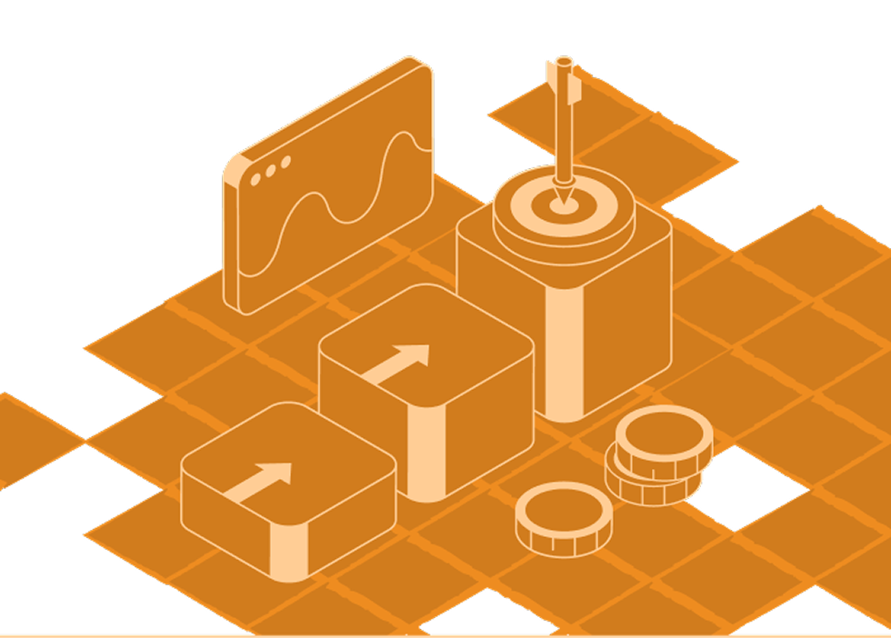 Isometrische Darstellung Von Geschäftsentwicklung Mit Aufwärtspfeil Und Erfolgs Symbol