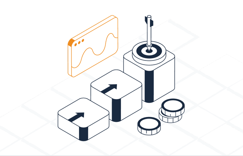 Isometrische Darstellung Von Geschäftsentwicklung Mit Aufwärtspfeil Und Erfolgs Symbol