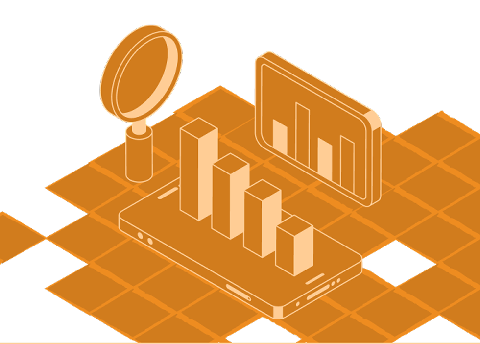Tablet Mit 3d Balkendiagramm Und Lupe