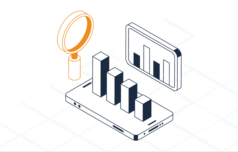 Tablet Mit 3d Balkendiagramm Und Lupe