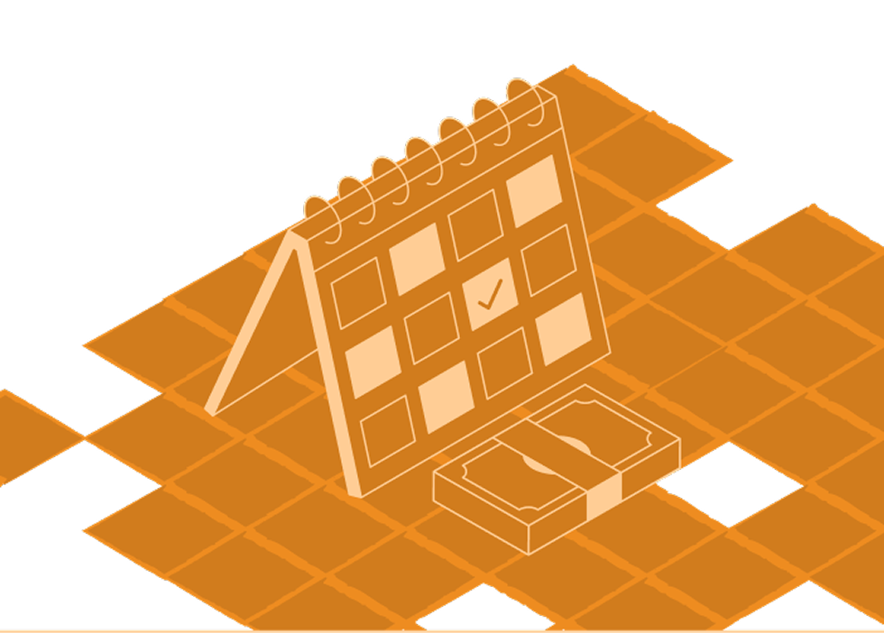 Tischkalender Mit Markierten Terminen Und Geldstapel