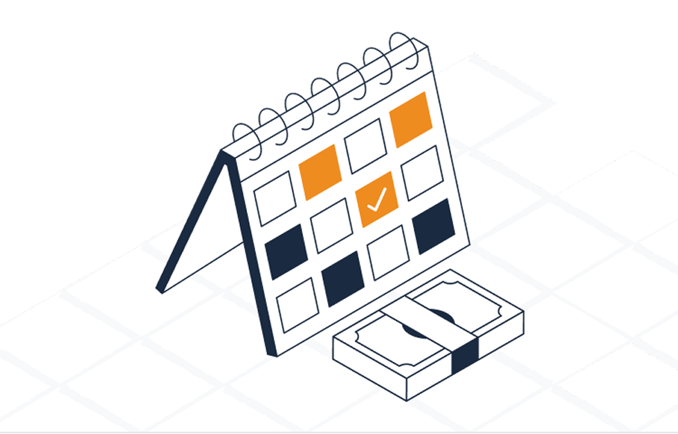 Tischkalender Mit Markierten Terminen Und Geldstapel