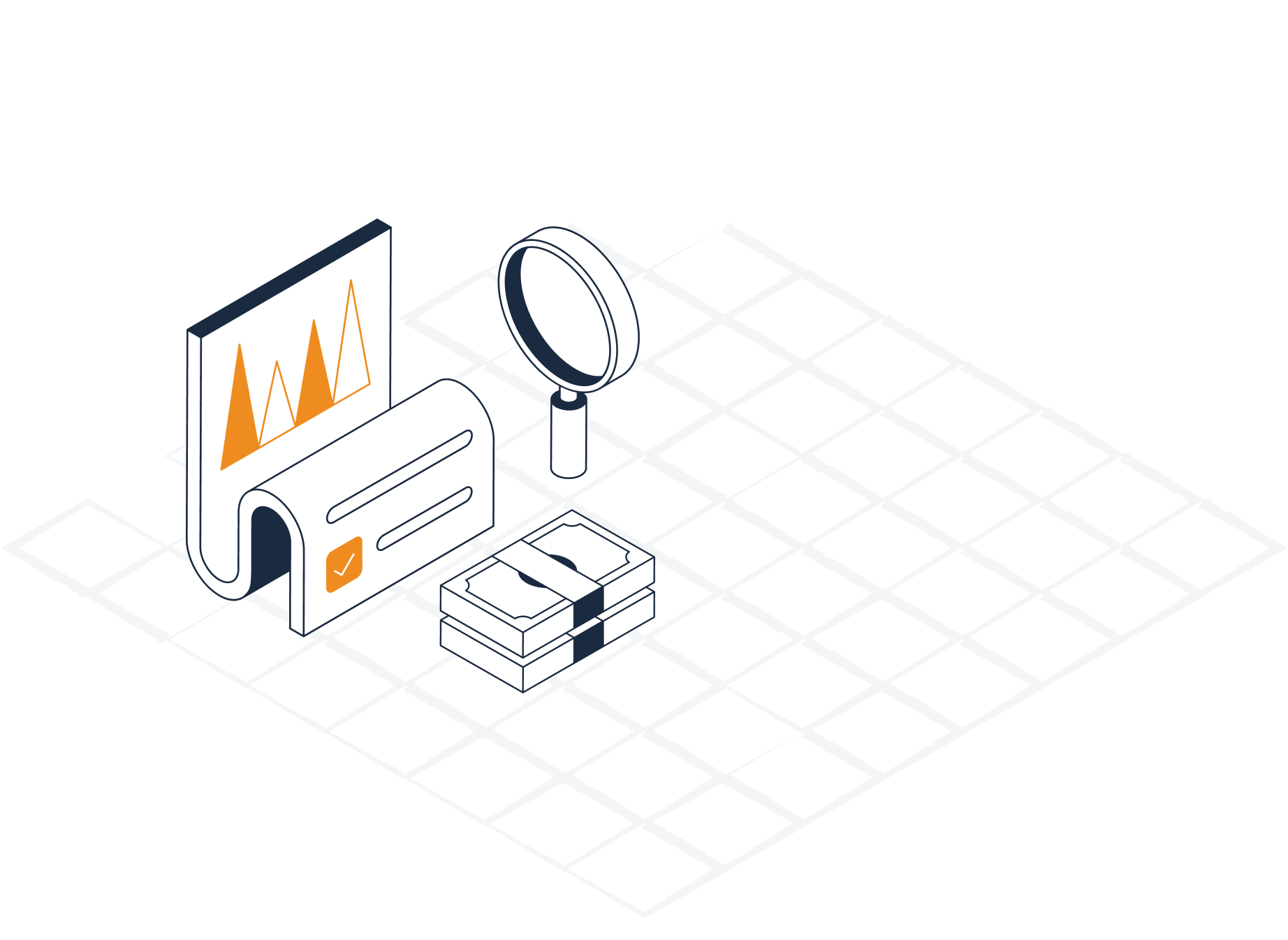 Diagramm, Lupe, Dokument Und Geldstapel Zur Betriebsprüfung