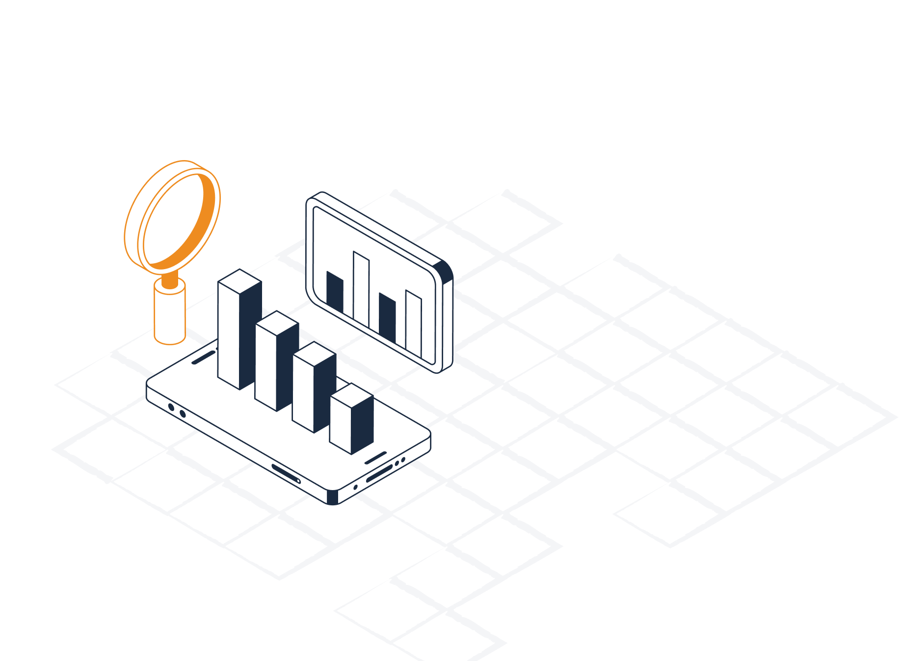 Tablet Mit 3d Balkendiagramm Und Lupe